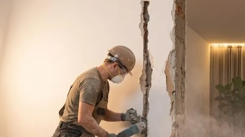 Kucie bruzdy w wykończonej ścianie, przeróbka instalacji elektrycznej w gotowym domu