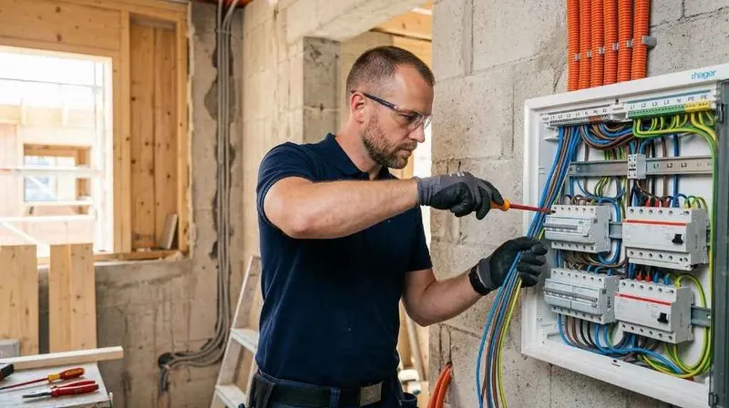 Rozdzielnica elektryczna w trakcie montażu w domu jednorodzinnym, profesjonalna instalacja